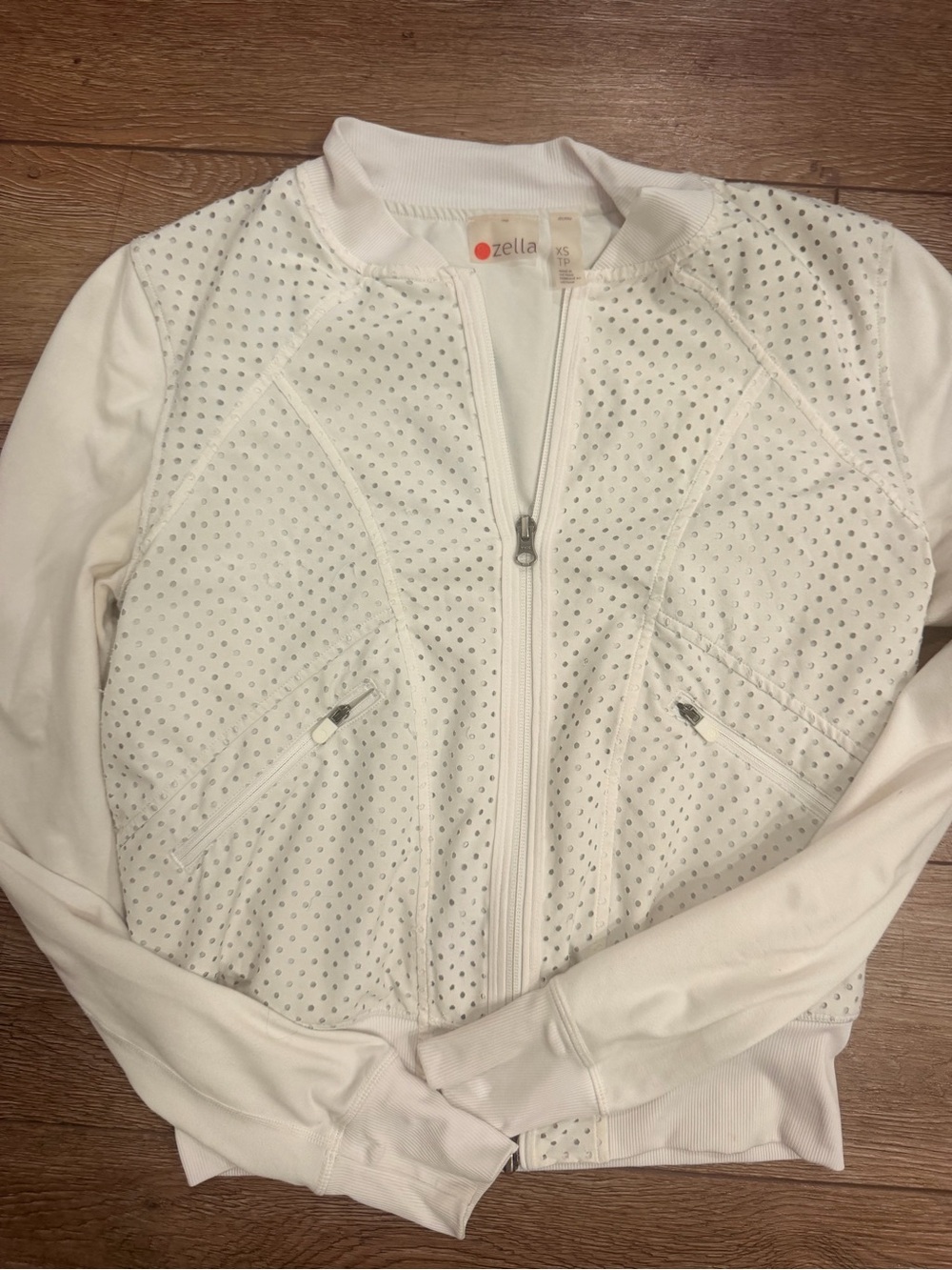 Zella White Perforated Bomber Jacket